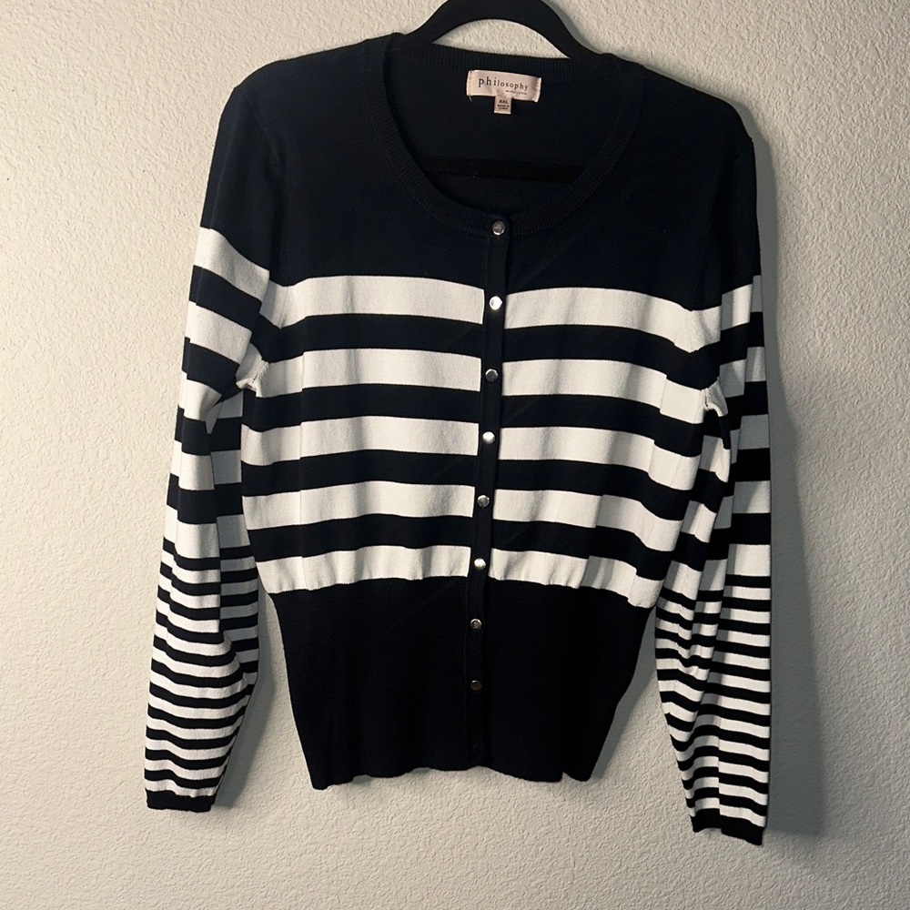 Philosophy Navy and White‎ Striped Cardigan